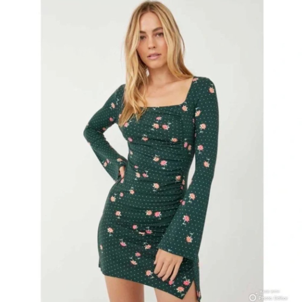 Free People Celia Mini Dress Emerald Jewel Combo NWT